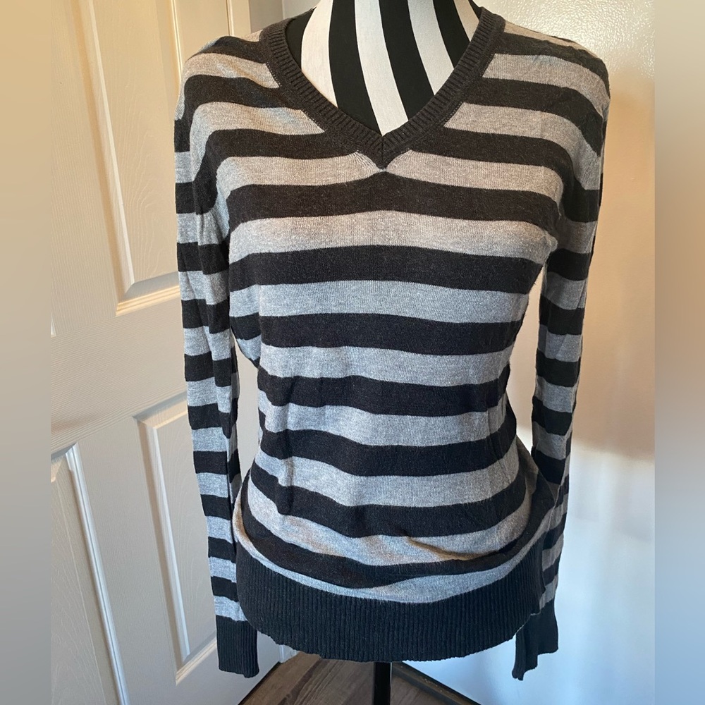 Charcoal And Grey Colored Striped Sweater